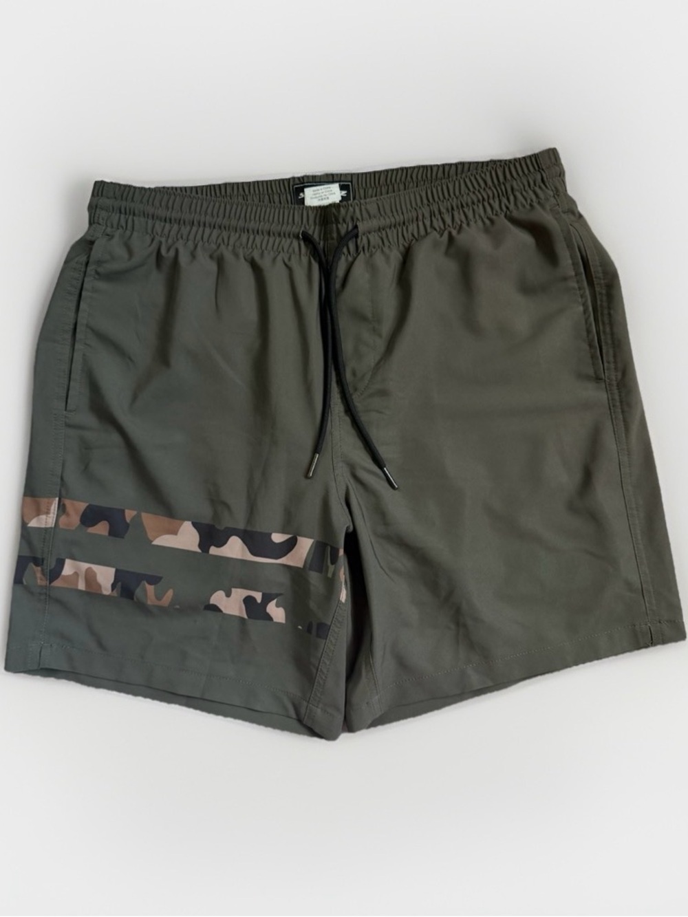 SurfCuz Olive Green 2 in 1 Swim Trunks Camo Board Shorts Athleisure Gorpcore L